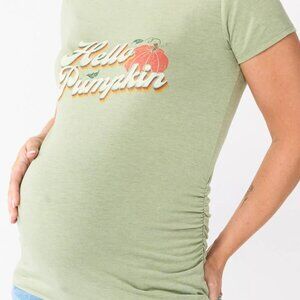 ‘Hello Pumpkin’ Maternity Graphic Tee Shirt Crewneck Top M-Maternity